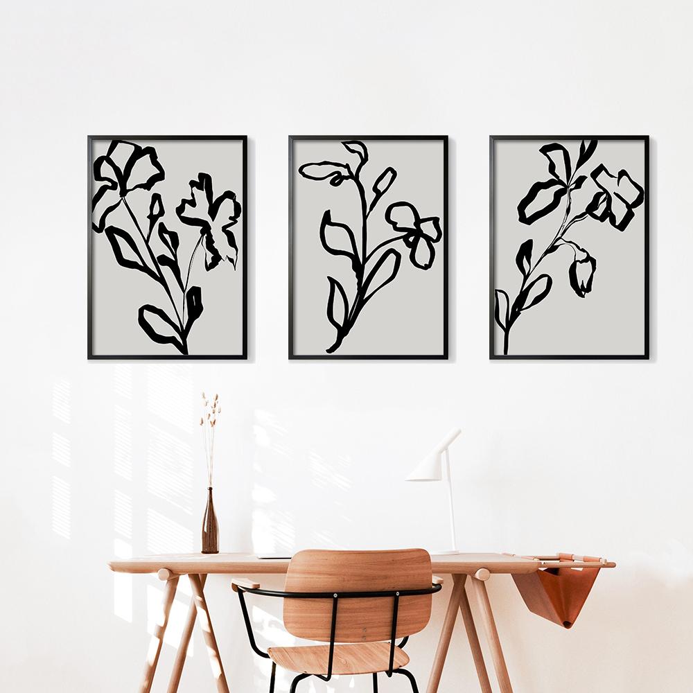 Schwarz und Weiß Abstrakte Blume Poster Druck Leinwand Malerei Moderne Minimal Wand Kunst Bilder für Wohnzimmer Home Decor Cuadros