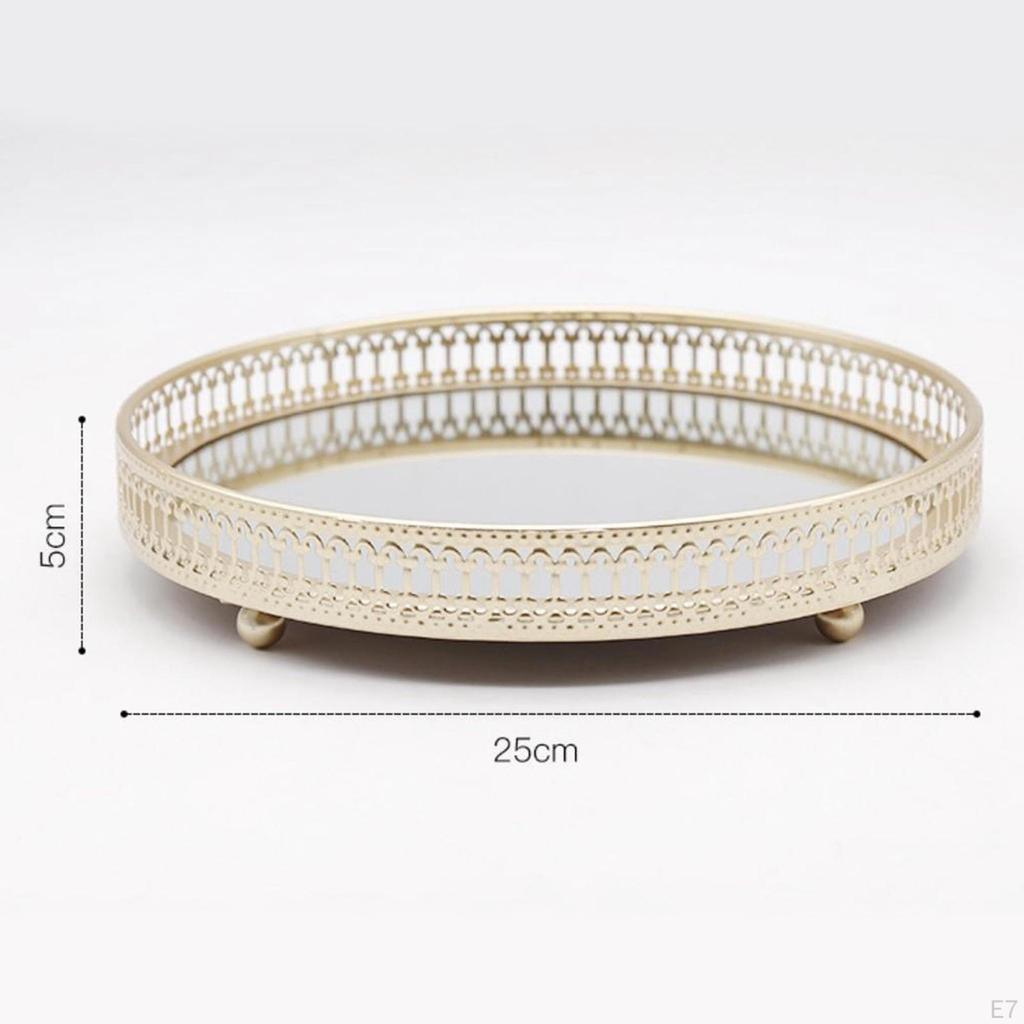 gold Mirror Jewelry Tray Display Stand Decorative Round Holder Plate for Bathroom
