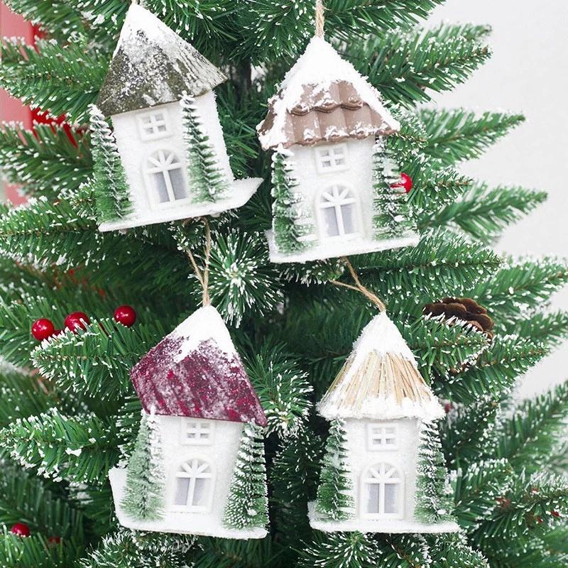 Pandantiv Casă de Zăpadă de Crăciun Căsuță din Lemn de Crăciun Plastic Creativ cu Lumini Ornament Hotel Nuntă Lumină de Noapte Decor