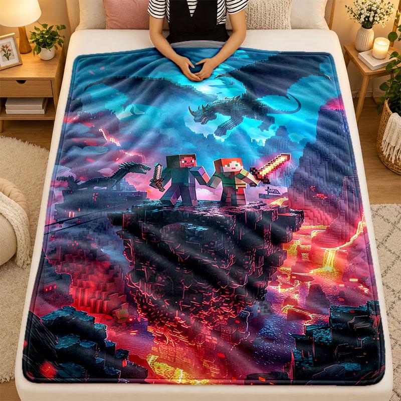 Flannel Blanketminecraft Warm Soft Throw Blanket for Indoor Sofa Bed Living Room Use