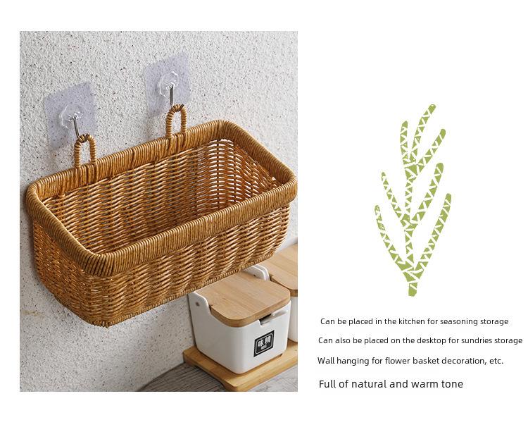 Woven Hanging Basket for Kitchen Storage: Ginger, Garlic, Onion, Egg, Fruit - Imitation Rattan Wall Basket
