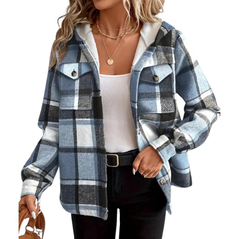 Giacca da baseball da donna alla moda casual a maniche lunghe con cappuccio e stampa a quadri