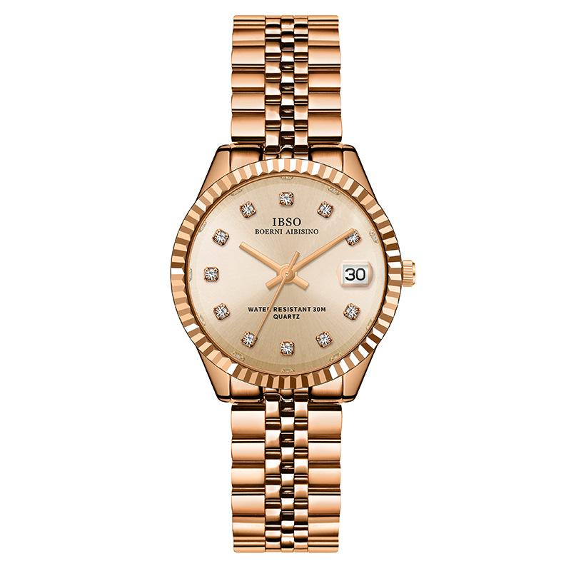 Steel Belt Women'S Watch With Diamond Belt Calendar Classic Log 1172