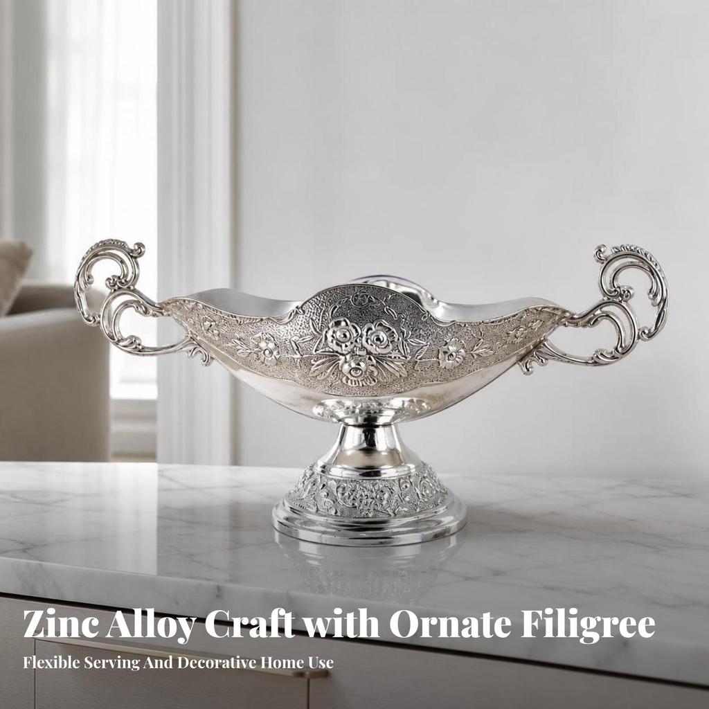 Fruit Bowl with Handles Embossed Pedestal Stylish for Dining Table