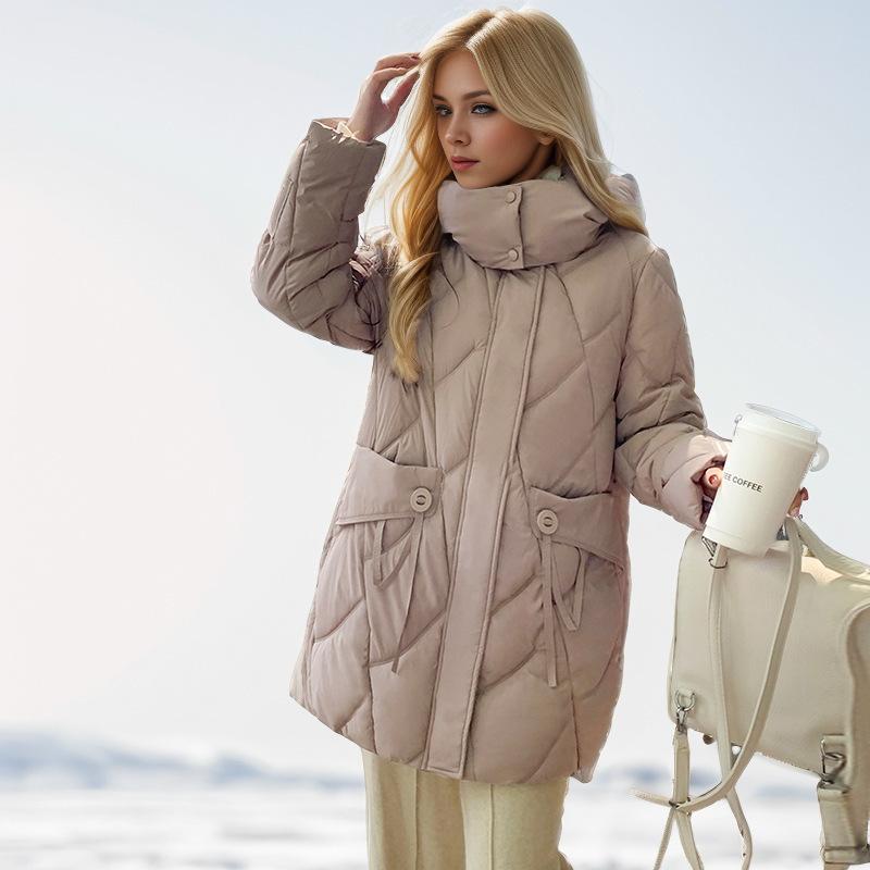 Down cotton-padded clothes women's medium and long models, new models, fashionable loose and thickened hooded cotton-padded clothes, cotton-padded