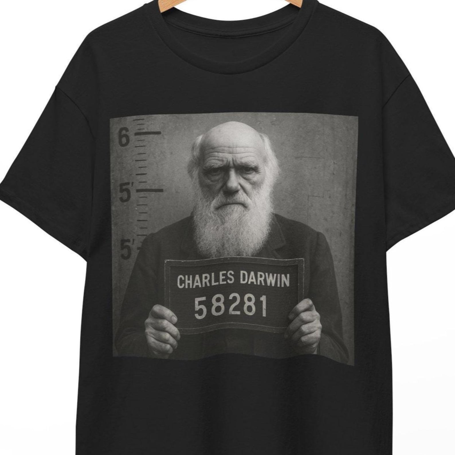 Charles Darwin Mugshot T-Shirt: Vintage Science Meme Tee 2XL