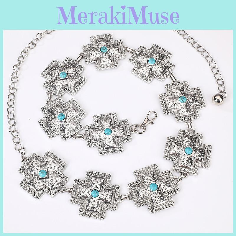 Turquoise Cross Bohemian Waist Chain For Women With Metal And Resin Buckle For Statement Fashion