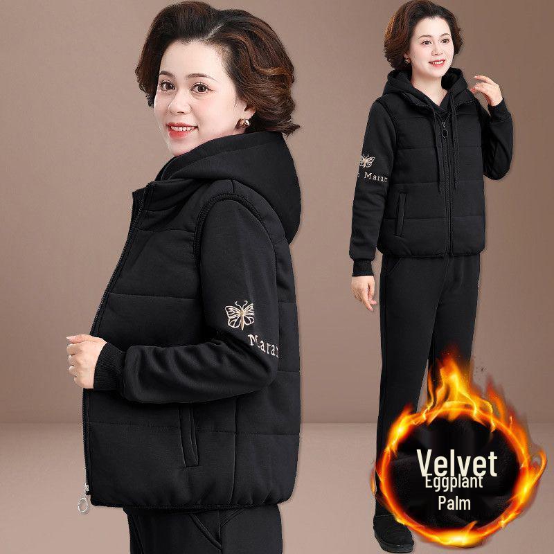 Women's Winter Sportswear Set: Velvet Thickened Vest & Coat for Middle-Aged & Elderly