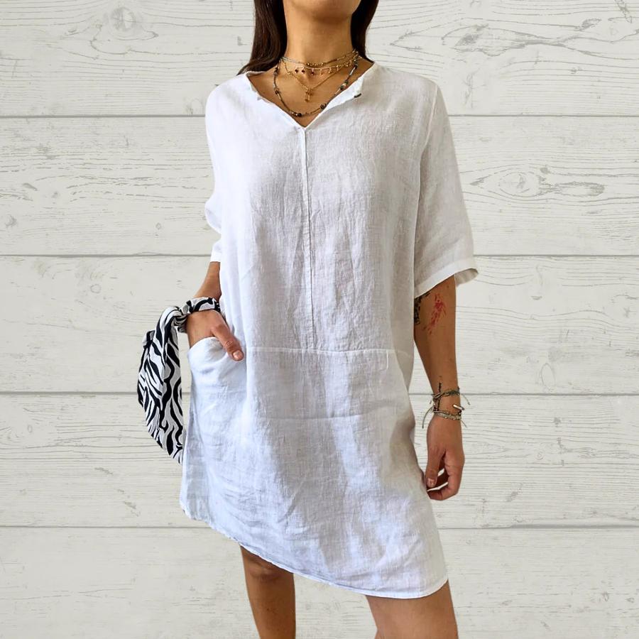 

Spring/Autumn Women s Clothing V-Neck Loose Casual Dress New Style XXL білий