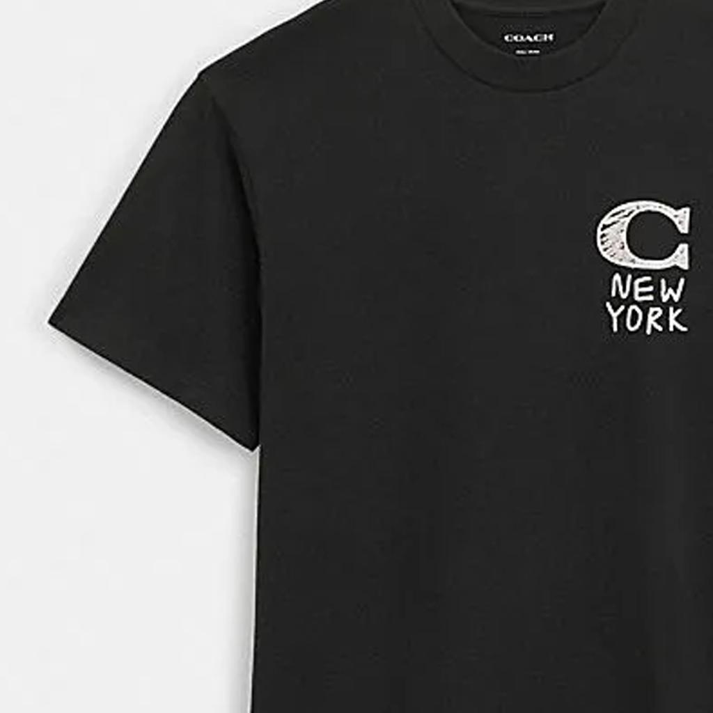 Coach Logo Letter Round Neck Short Sleeve T-Shirt Ss24 Drop Shoulder Women Tops Black CP227-BLK
