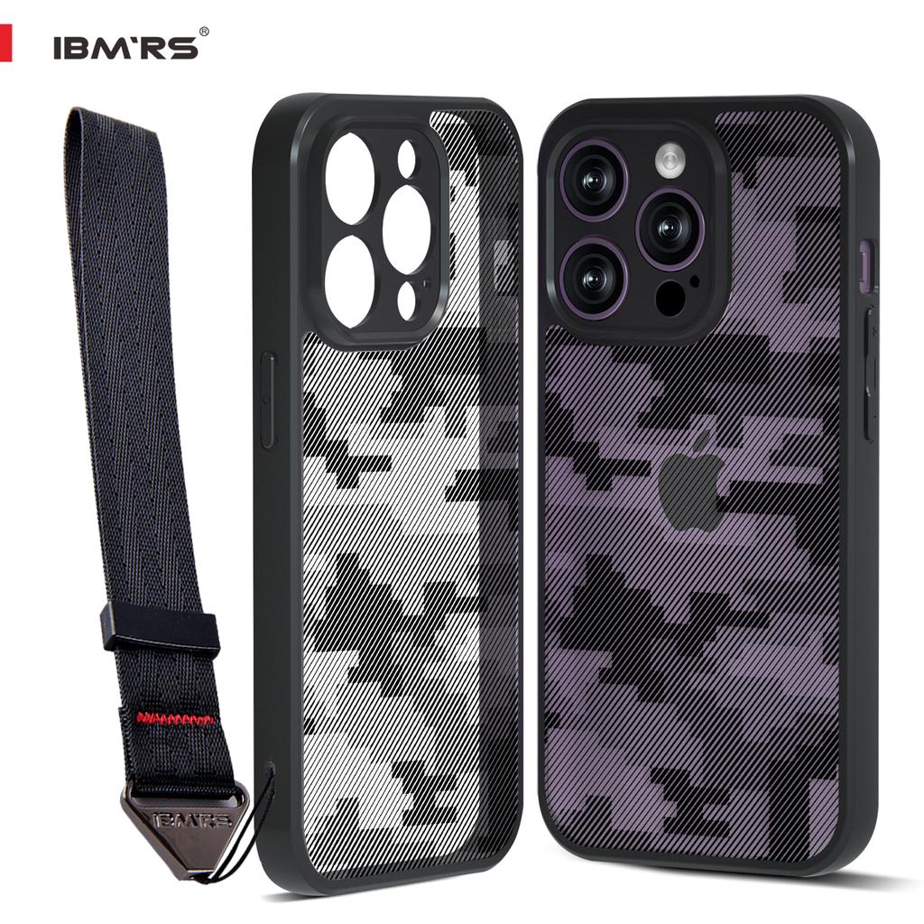 (Comes with wrist strap)IBMRS for Apple iPhone 14 pro Case 6.1 Inches camo Transparent Hard Back Shockproof TPU Frame Case
