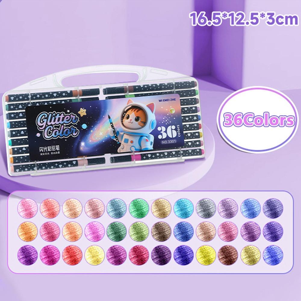 Glitter Colored Marker Pen Soft Head Painting Glitter Pen Colorful Fluorescent Pen  Students Use