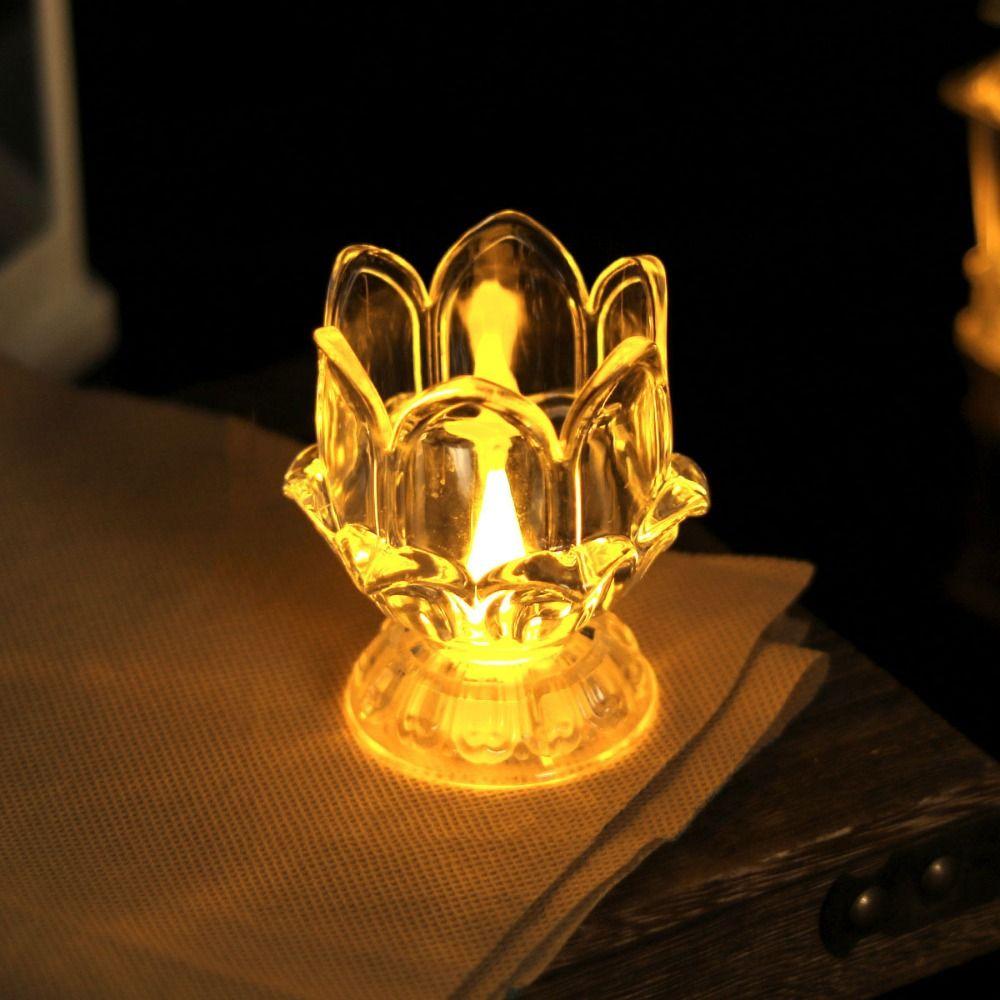 2Pcs Transparent Electronic Lamp LED Temple Candle Light Decoration  Tabletop Decorative Light