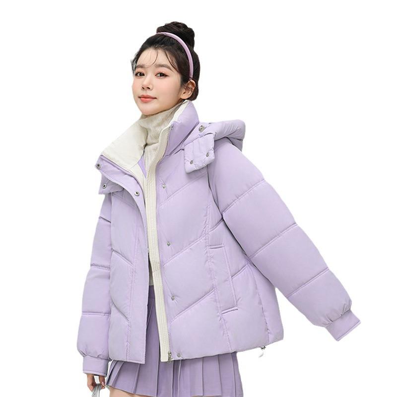 Women's cottonpadded clothes 2024 winter new short thickened down cottonpadded clothes, small loose contrasting color hooded cottonpadded jackets