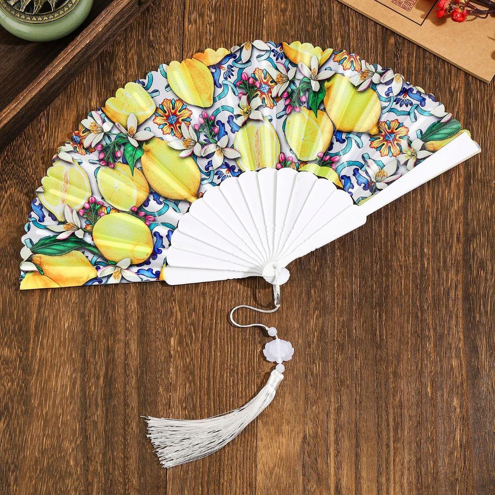 Fruit Pattern Handheld Fan with Tassel Vacation Folding Fan Fashion Summer Folding Hand Fan School