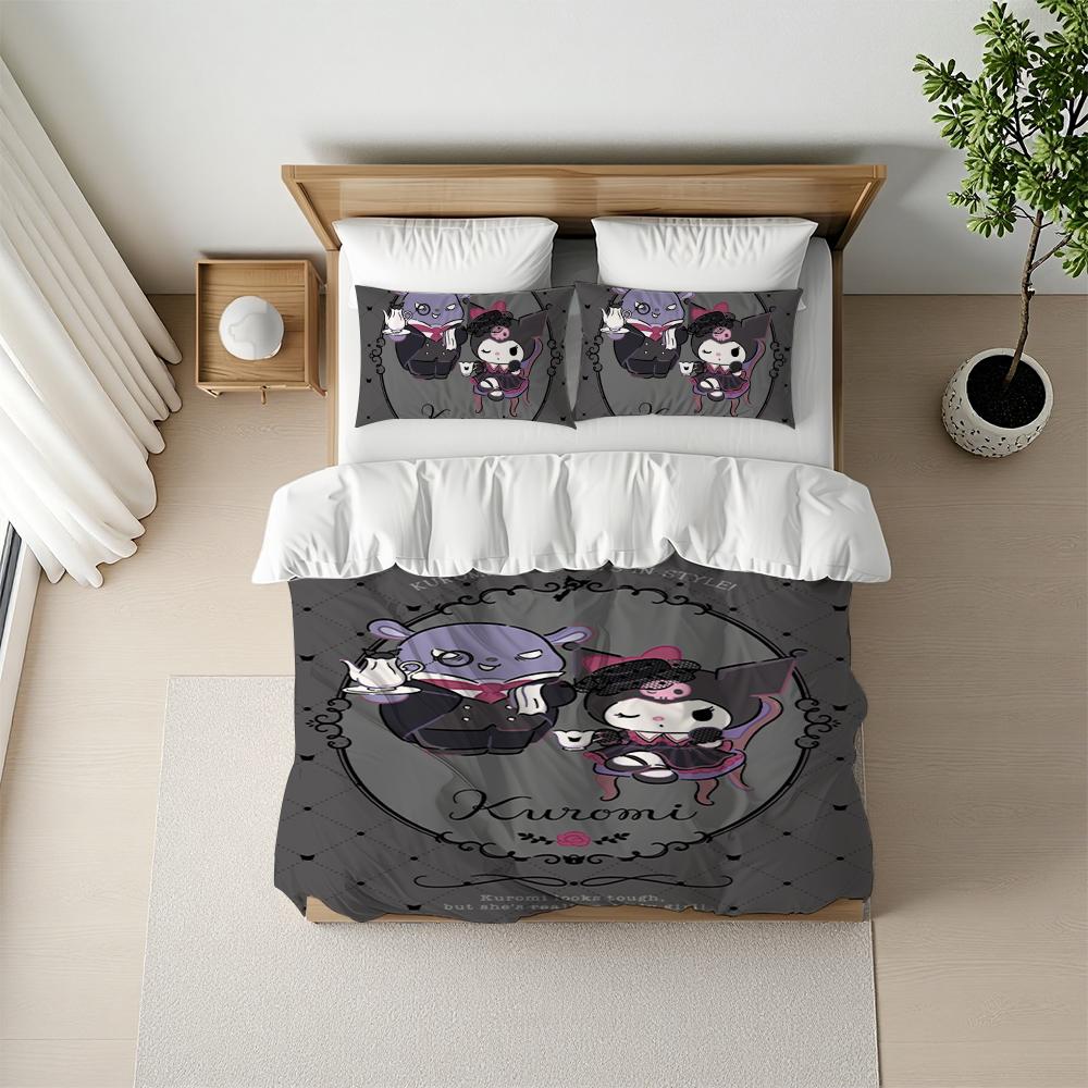 Cute K-Kuromi Duvet Cover Set Home Style Bedding Soft Laundry Cotton Bed 3 Piece Set Student Dormitory Gift