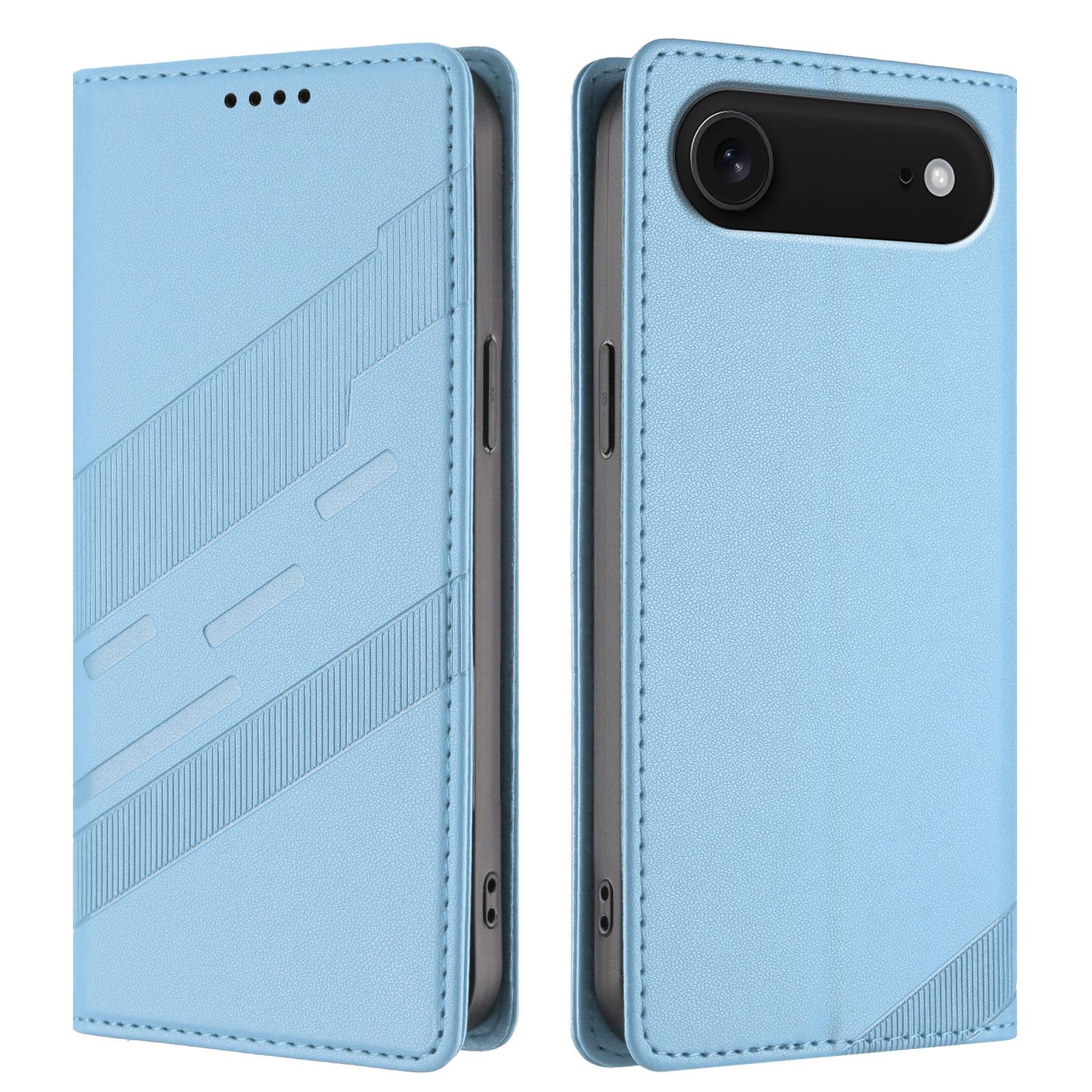 

For iPhone 17 Air Phone Cases Punk Style Imprinted Wallet Stand Leather Cover Baby Blue