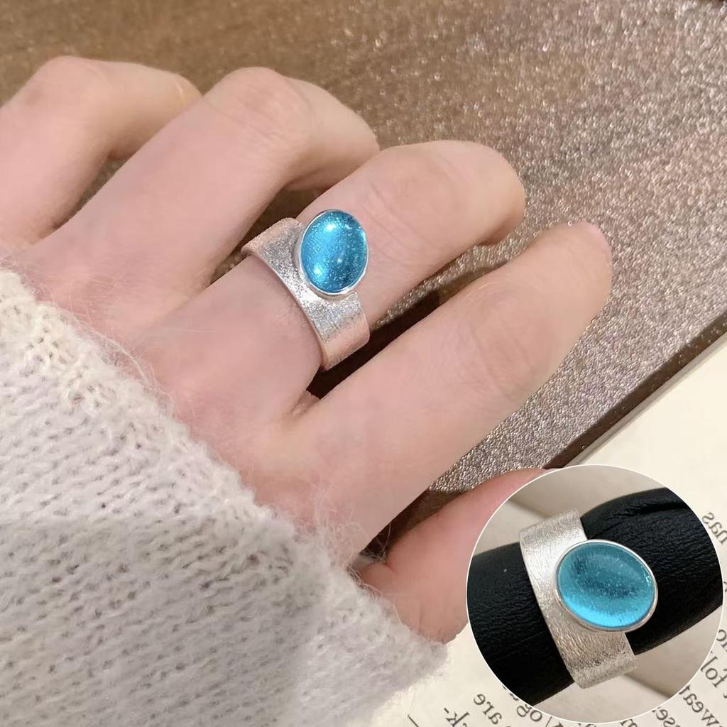 French Vintage Red Oval Women's 925 Silver-Plated Adjustable Ring - Korean Style Influencer Chic