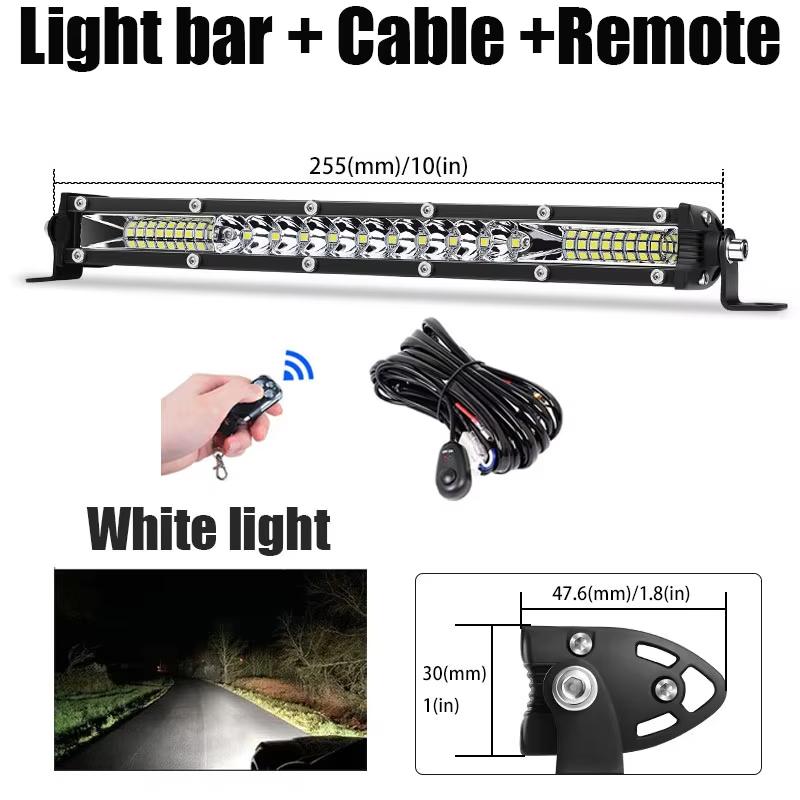 Slim 10'' 20inch LED Work Light Bar 12V 24V White Yellow Driving Fog Light for Jeep Trucks ATV Off Road 4x4 with Cable Remote