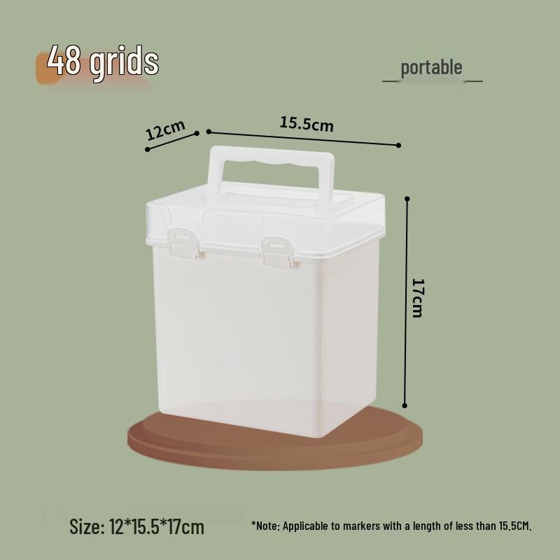Portable 48 & 80 Color Marker Storage Box - Transparent Stationery Case