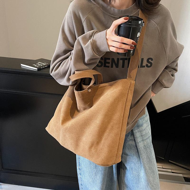 Canvas Bag Women's 2025 New Simple Casual Large-capacity Shoulder Messenger Bag Versatile Commuter Bag Class Bag Tide