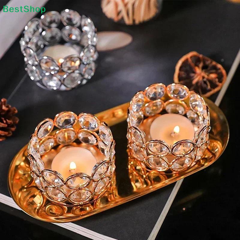 Gold Crystal Tealight Holder - Decorative Beaded Candle Holder for Wedding & Home