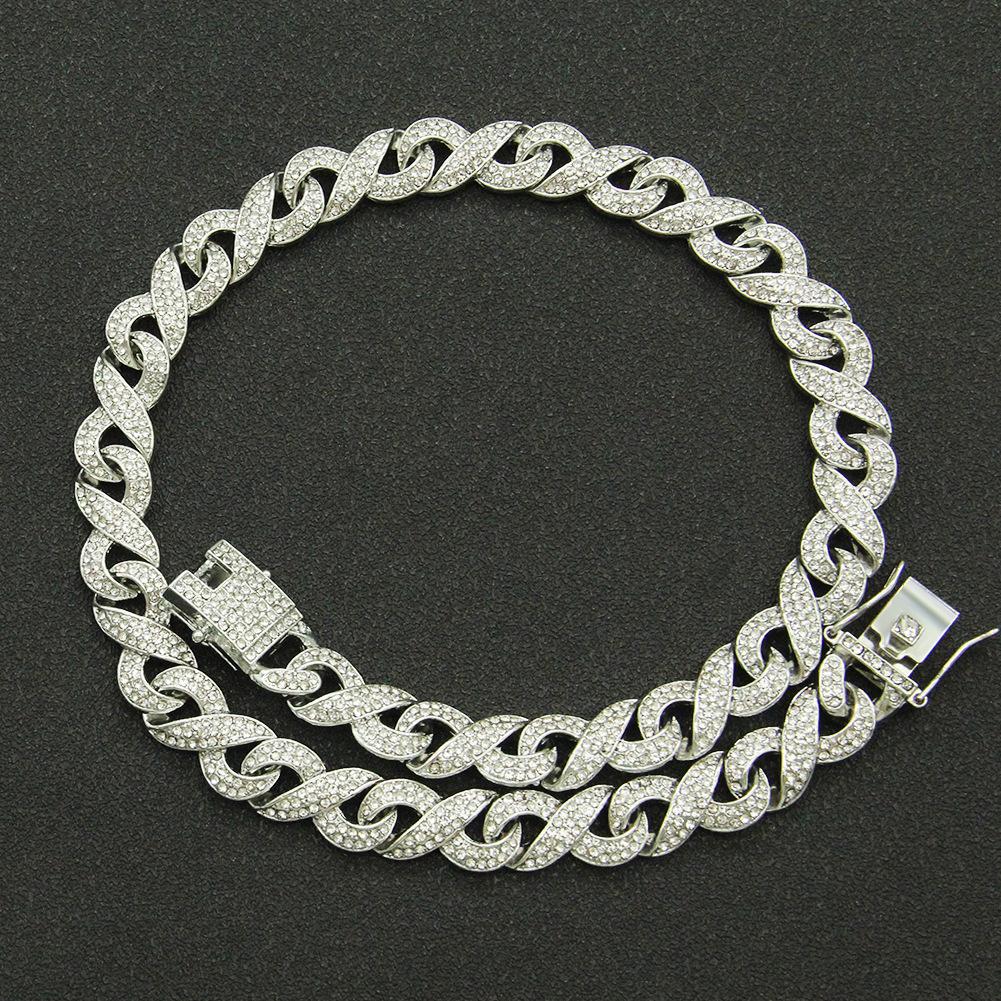 Męska kreatywna nowa cyrkonia 8-znakowy łańcuszek modny naszyjnik Twist Knot osobowość europejski i amerykański hip-hopowy łańcuszek do obojczyka akcesoria