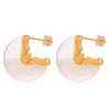18K Gold-Plated Exaggerated White Resin Fan-Shaped Stud Earrings with European & American Style for Women
