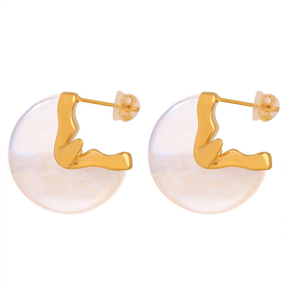 18K Gold-Plated Exaggerated White Resin Fan-Shaped Stud Earrings with European & American Style for Women