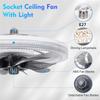 Ceiling Fans with Lights, Socket Fan Light with Remote Control, Dimmable Brightness, Socket Modern Flush Mount Low Profile Ceili