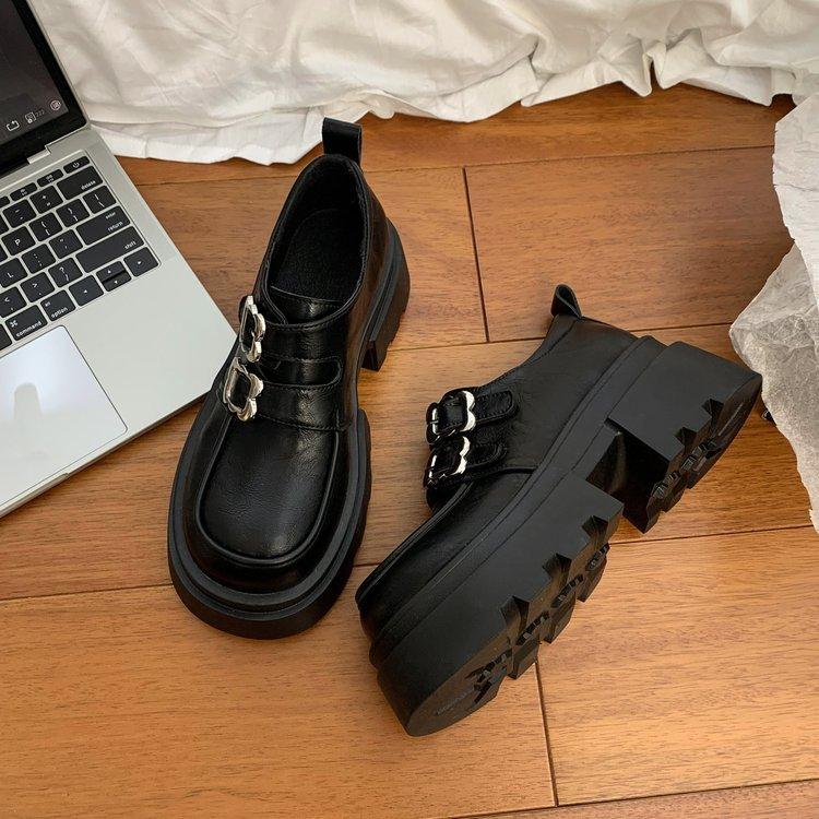 Thick-soled black small leather shoes women s 2024 new spring autumn and winter single shoes versatile height-increasing British style loafers 35 4629₽