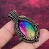 Rainbow Solar Quartz Druzy Gemstone Pendant Copper Wire Wrapped Designer Jewelry