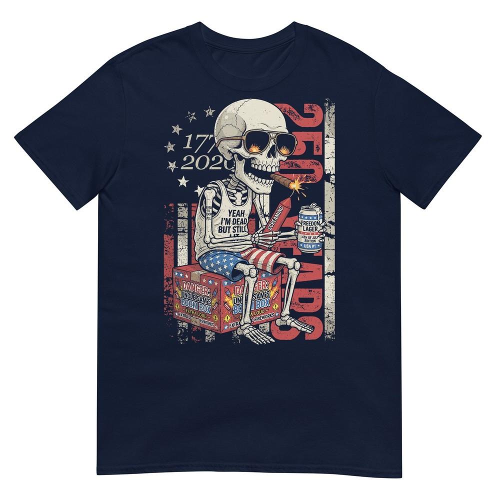 250 Years Funny Skeleton Fireworks American Flag 4th Of July Tshirt S
