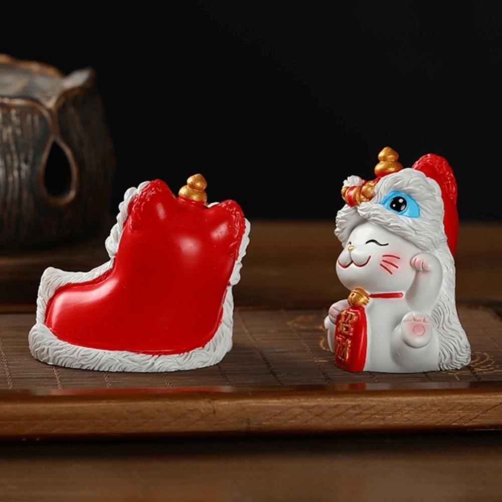Good Fortune Beckoning Cat Desktop Ornament Kawaii New Year Cat Statue  Home Decor