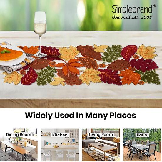 Simplebrand Harvest Fall Table Runner 36 Inches Long for Thanksgiving, Cutwork with Applique Embroidered Maple Leaves Dresser Scarf Table Topper for