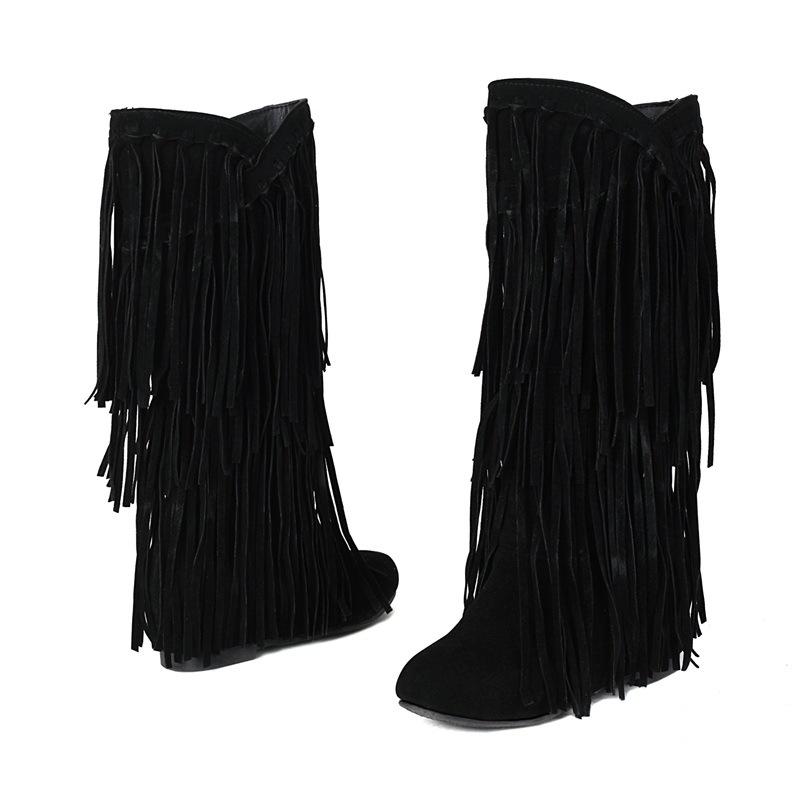 Autumn Winter Women Boots Fashion Tassel Suede Women's High Boots Luxury Casual 3cm Low Heels Fashion Long Party Shoes Female