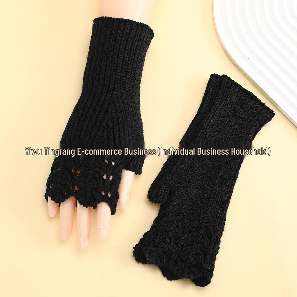 Women's Autumn/Winter Fingerless Knit Wool Gloves - Fish Scale Design