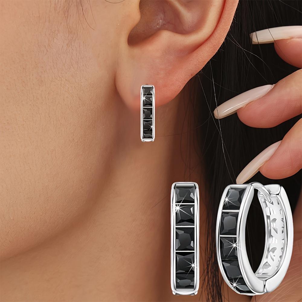 Black and White Design Black Zircon Jewelry Hoop Earrings