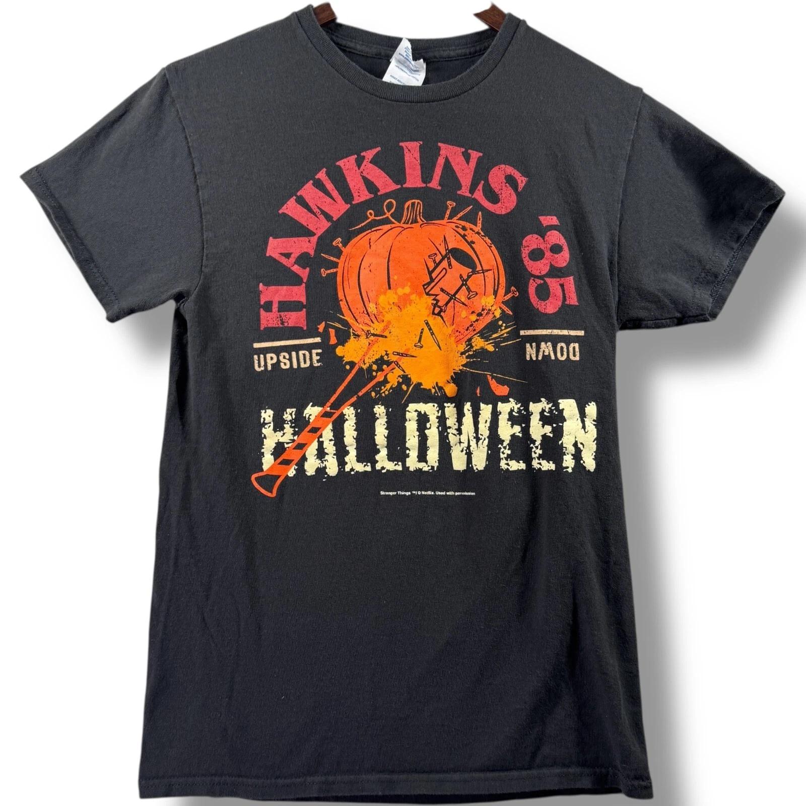 Stranger Things Hawkins Halloween  85 Upside Down Black 100% Cotton T-shirt Mens Tees Top Size Small S 4XL