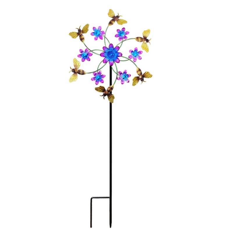 Garden Wind Wheel Stake Metal Yard Display Flower Garden Spinner Stake with Iron Frame for Lawn, Entry Side, and Home Garden Placement
