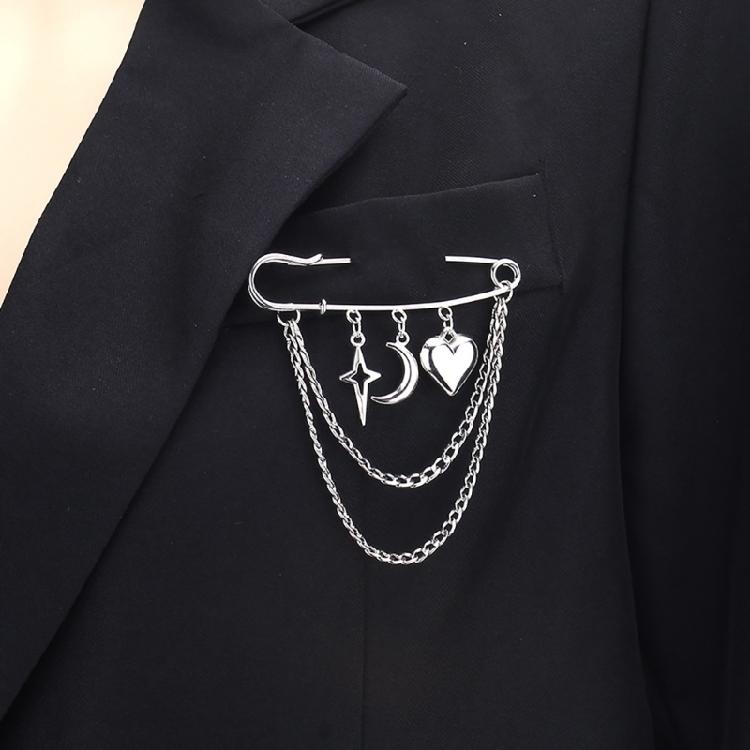 Edgy Chain Pin Adornement Unique Badge Pin Stylish Brooches Accessory for Women