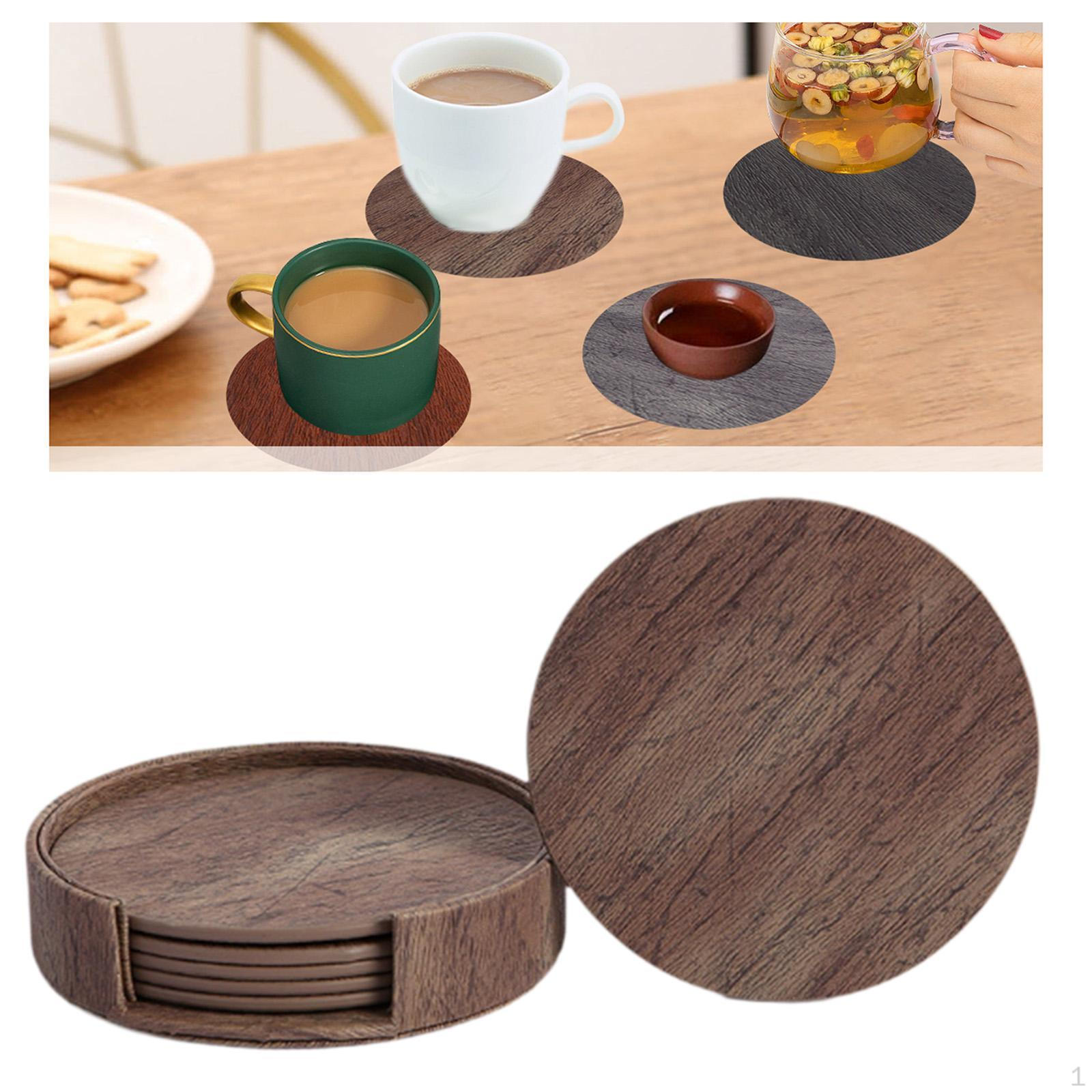 

4-дюймовые подставки под напитки, набор из 6 кожаных подставок под стаканы для домашнего декора с держателем для журнального столика wood color