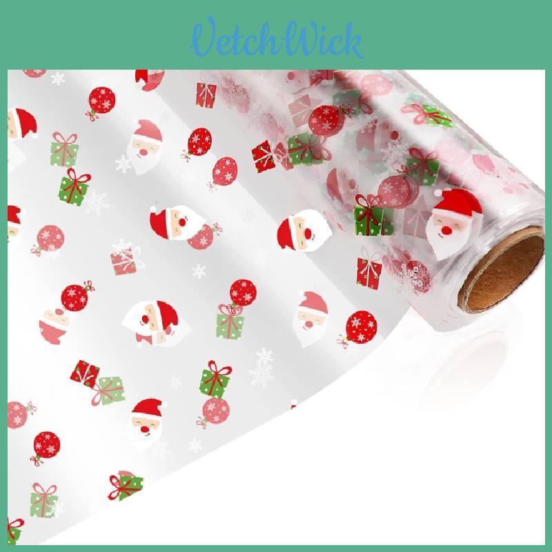 Christmas Cellophane Wrap Roll With Santa Claus Pattern Waterproof Gift Packaging For Florists