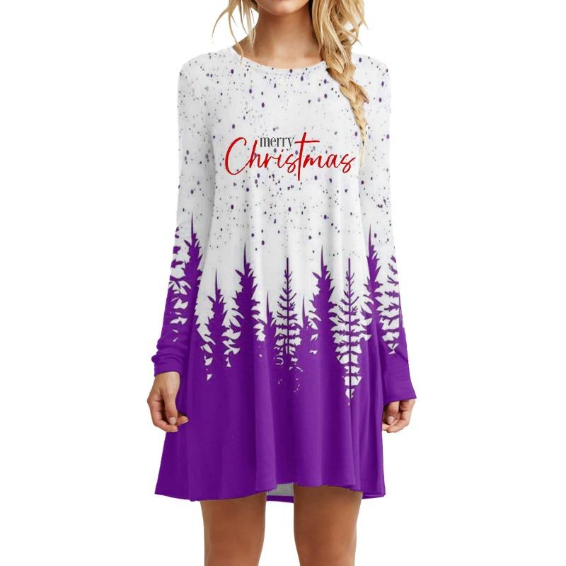 Fashion Christmas Tree Pattern Women Mini Dresses Autumn Winter Long Sleeve 3d Print
