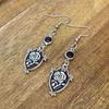 Gothic-punk Black Rose Flower Shield Long Pendant Dangle Earrings for Women Retro Charm Halloween Party Jewelry Accessories Gift