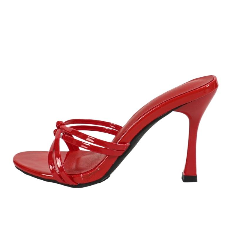 Fashion Big Size 43 Sexy Red High Heels Round Head Slippers Women Cozy Leather Open Toe Summer Slides Shoes Mules Female Sandals