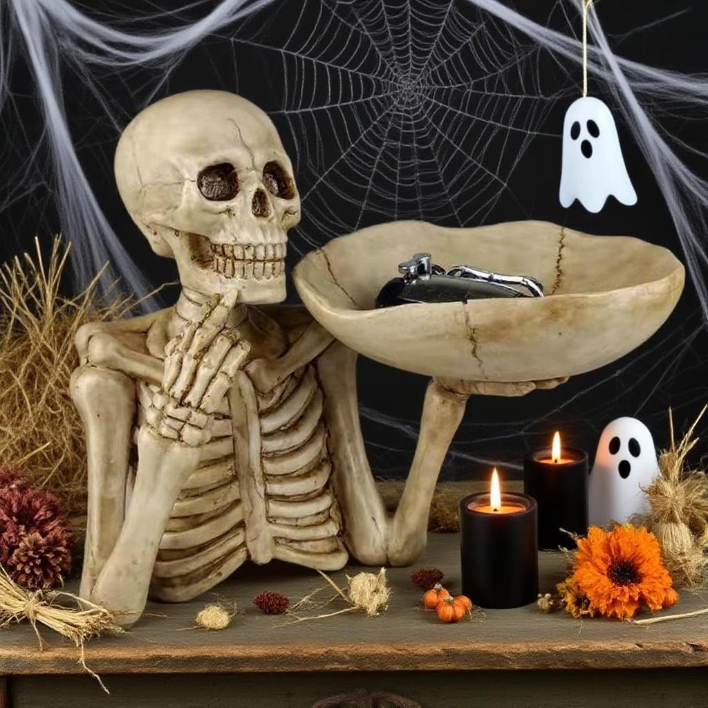 Skeleton Storage Tray Halloween Candy Dish Resin Storage Container Ornament for Tabletop Party Supplies Fruit Candy Holiday