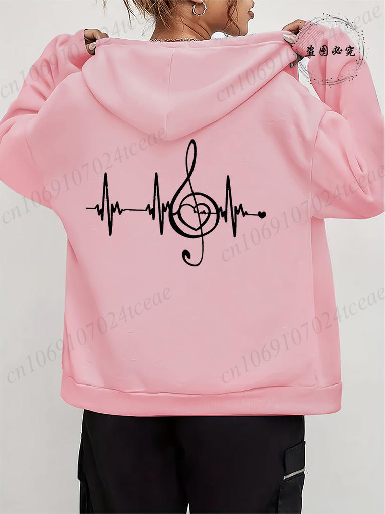 Men Women Fleece Hoodies Jackes Music Note Heartbeat Print Hoodie Zipper Jacket Male Hoodies Sweatshirt Music Zip Coats Clothes