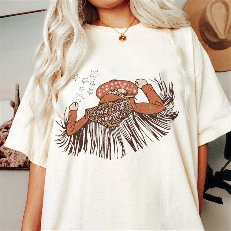 Western Denim Print T-shirt Plus Size Women Pure White Clothing Casual Trendy Short Sleeve Female O-Neck Oversize Tees