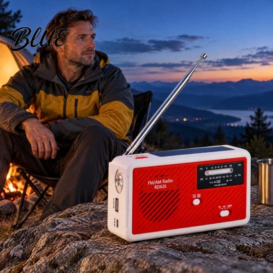 Radio with SOS Alarm Hand Crank Solar Emergency Radio, LED Flashlight, Alarm, Cell Phone Charger, Portable AM FM for Outdoor Survival Camping
